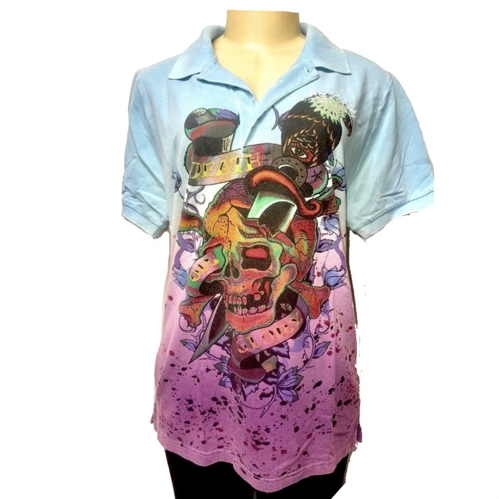 Vintage Y2K Ed Hardy Skull Tattoo Polo Shirt Size M